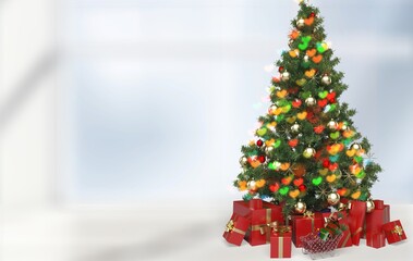 Christmas tree pine decor presents new year home winter intrerier