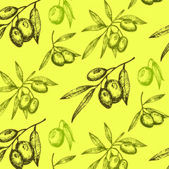 Seamless pattern with olive branches. Retro decorative texture background for textile,paper,labels and etc. Vector