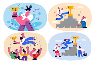 Set of successful business leader celebrate win 