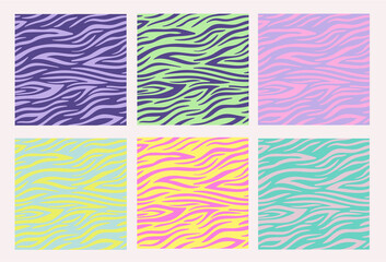 Vector seamless colorful tiger print patterns collection - vector illustration, eps stock illustration