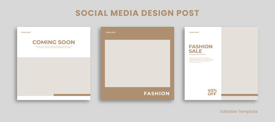 Set 3 of Editable Social Media Instagram Design Post Template with Minimalist Style. Suitable for Post, Sale Banner, Promotion, Ads, Advertising, Product Fashion, Beauty, Salon, Presentation
