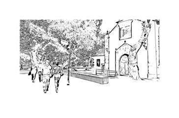 Building view with landmark of Las Palmas is the 
city in Spain. Hand drawn sketch illustration in vector.