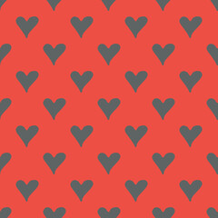 Seamless pattern with hand-drawn hearts on a red background in boho style.