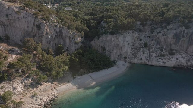Aerial view on Nugal Beach. Croatia, Makarska Riviera, nudist beach