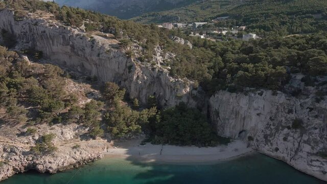 Aerial view on Nugal Beach. Croatia, Makarska Riviera, nudist beach