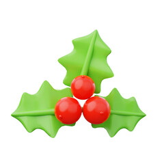 Cartoon merry christmas misletoe berries 3d render illustration.