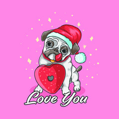 cute pug love doughnut pink colorful