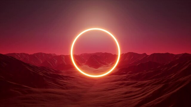 Circle Logo Frame Red Mountain Landscape