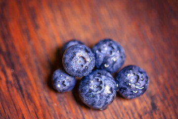 blueberries on wooden table