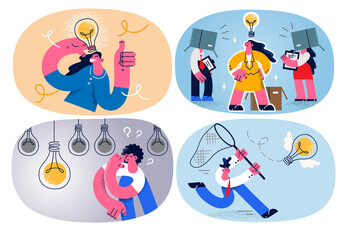 Set of businesspeople engaged in creative thinking developing business plan 