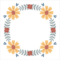 Fototapeta na wymiar Floral round frames. Great design for any purposes. Yellow florals and leaf. 