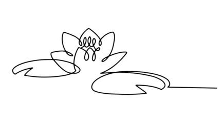 Minimal lotus with leaves. Logo for beauty products, spa salon. Line water lily