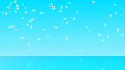 Fototapeta na wymiar snowflakes falling on winter blue background and floor,new year and christmas blank template