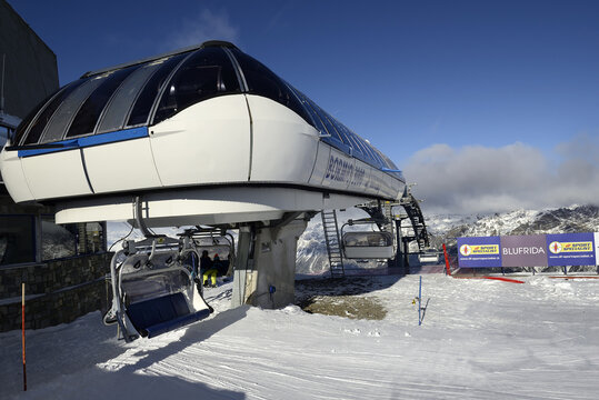 The upper station of the Bormio 3000 chairlift of Bormio skiing area in Northern Italy, in the region Lombardia, in the heart of the Italian Alps.