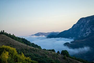Scenic Fog in Mountains