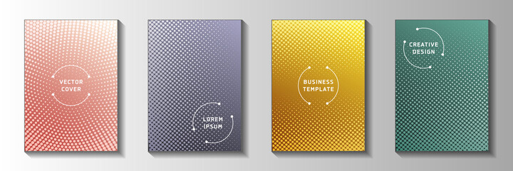 Cool dot faded screen tone front page templates vector collection. Geometric flyer perforated