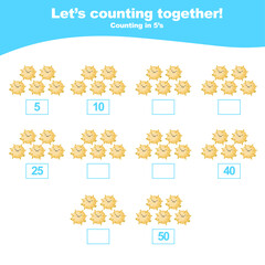 Fototapeta premium Counting the sea animals for Preschool Children. Math worksheet with sea animals’ theme. Educational printable math worksheet. Vector illustration.