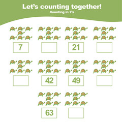 Fototapeta premium Counting the sea animals for Preschool Children. Math worksheet with sea animals’ theme. Educational printable math worksheet. Vector illustration.
