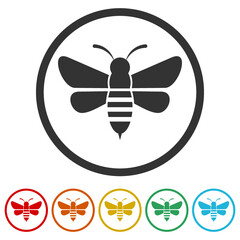 Bee icon isolated on white background, color set