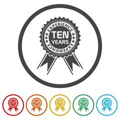 Ten years experience isolated on white background, color set
