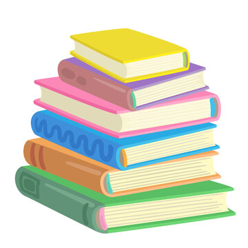 Big stack of books. In cartoon style. Isolated on white background. Vector flat illustration