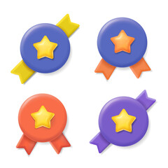 Rosette Ribbon icon with star, awards label, premium quality emblem, achievement 3d vector
