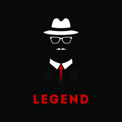 Mafia man silhouette. Gangster in hat and red tie. Vector illustration.

