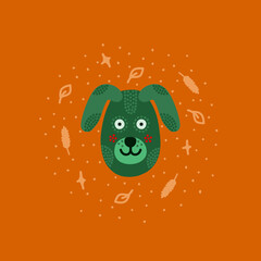 Head with expression of emotions of a funny dog in cartoon style isolated on a colored background.