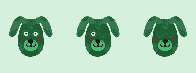 Head with expression of emotions of a funny dog in cartoon style isolated on a colored background.