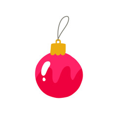 Red Christmas ball. Vector illustration isolated on white.
