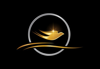 Flying bird into a circle logo, bird logo design
