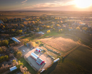 Aerial of a small town in the Saskatchewan province in Canada