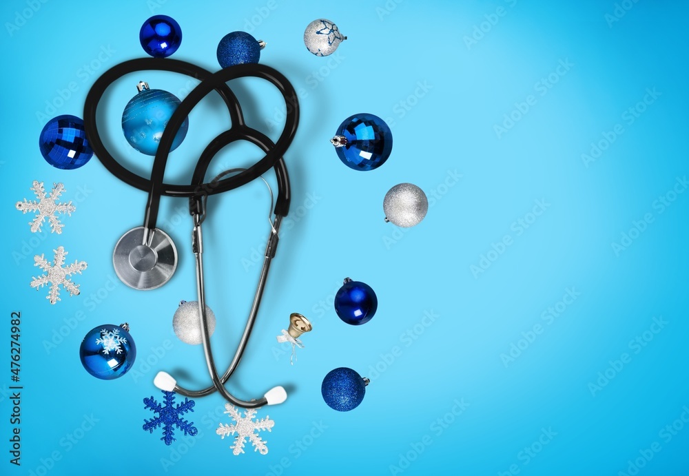 Canvas Prints Christmas, medicine greeting card. Christmas decorations, pills. Medical concept.