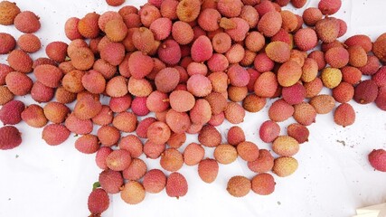 Lychee Chinese fruit red in white background 