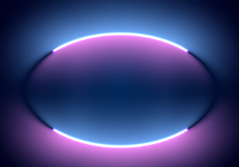 Neon illumination background. Abstract 80s or synthwave styled backdrop with blue and purple lamp on the wallpaper.