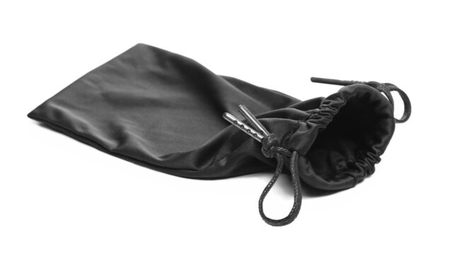 Blank Black Luxury Drawstring Pouch For Sunglasses Isolated On White  