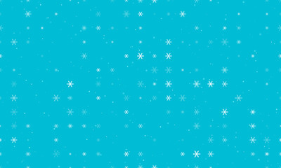 Seamless background pattern of evenly spaced white astrological sextile symbols of different sizes and opacity. Vector illustration on cyan background with stars