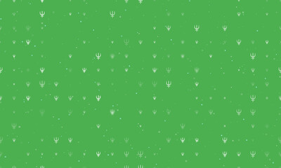 Seamless background pattern of evenly spaced white astrological neptune symbols of different sizes and opacity. Vector illustration on green background with stars © Alexey