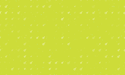 Seamless background pattern of evenly spaced white astrological connection symbols of different sizes and opacity. Vector illustration on lime background with stars