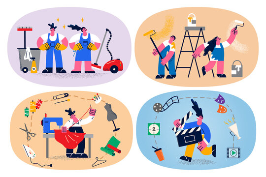 Set of diverse people occupations and professions 