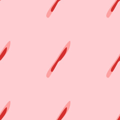 Seamless pattern of large isolated red kitchen knife symbols. The elements are evenly spaced. Vector illustration on light red background