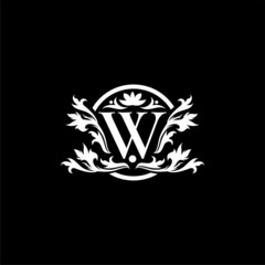 W initial logo with vintage or classic concept in black and white color