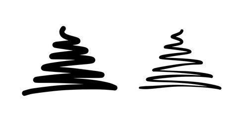 Cristmas tree stylized graphic element, brush stroke creating stylized line as tree