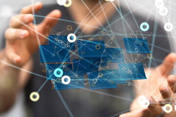 express envelope and parcel abstract technology background. Business quantum internet network communication and high speed parcel