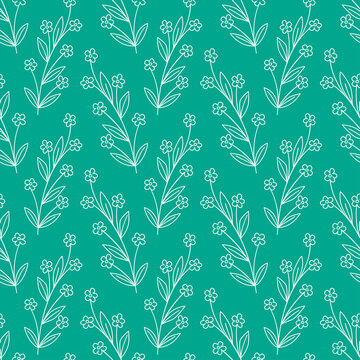 Hand drawn seamless green vector floral pattern 