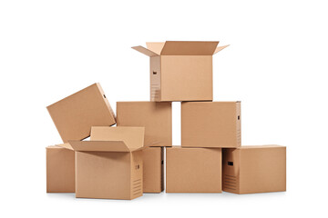 Closed and open cardboard boxes - obrazy, fototapety, plakaty