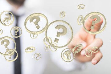 solving problem with digital question marks 3D rendering