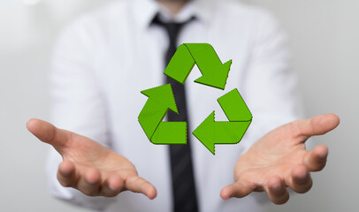 3d rendering of green recycle icon