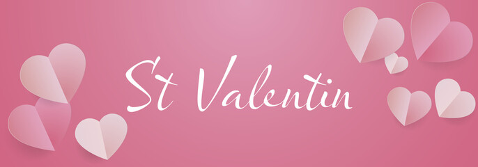 French Happy Valentines day - Pink hearts background - Love theme banner