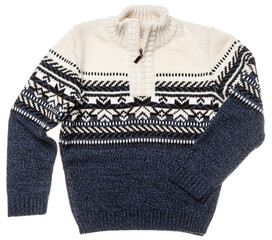 Comfortable and warm children's knitted Scandinavian style zip collar wool sweater of traditional...
